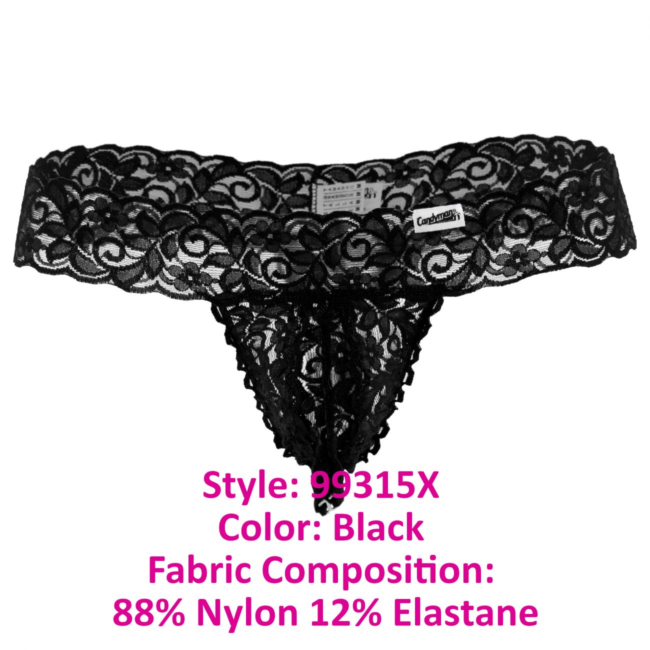CandyMan 99315X Peek a Boo Lace Thongs Color Black