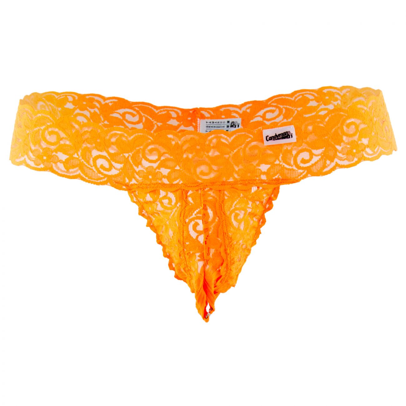 CandyMan 99315X Peek a Boo Lace Thongs Color Hot Orange