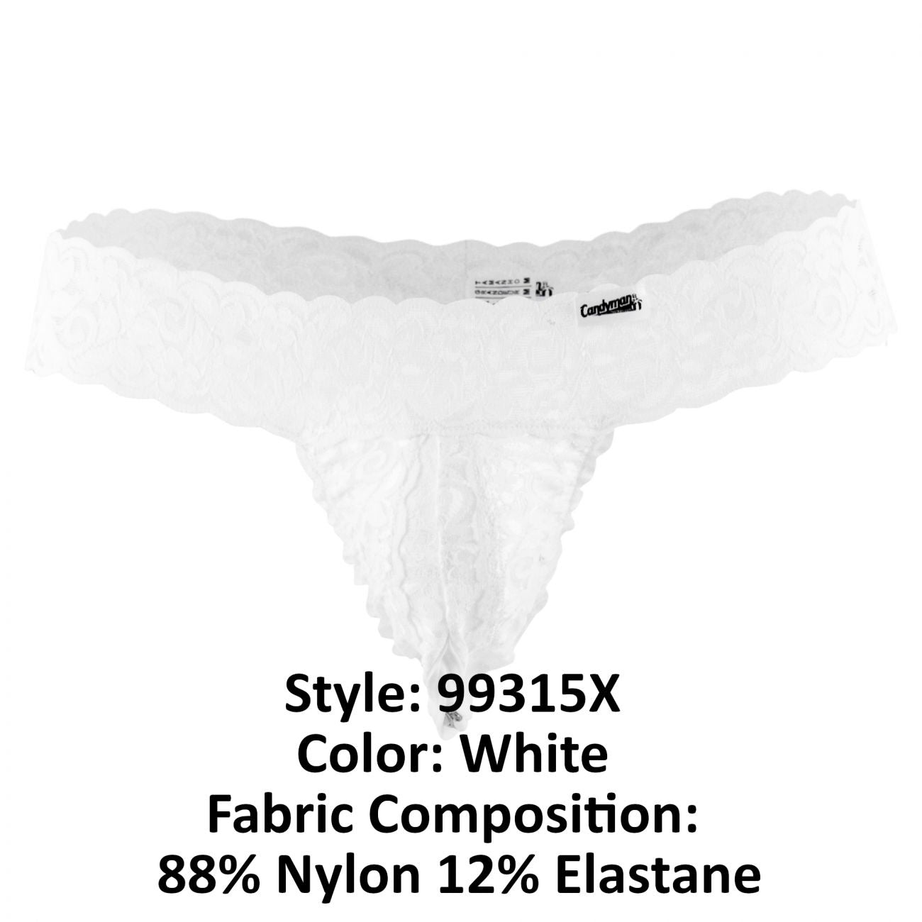 CandyMan 99315X Peek a Boo Lace Thongs Color White