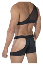 CandyMan 99474 One Shoulder Crop Top Trunks Color Black