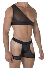 CandyMan 99474 One Shoulder Crop Top Trunks Color Black