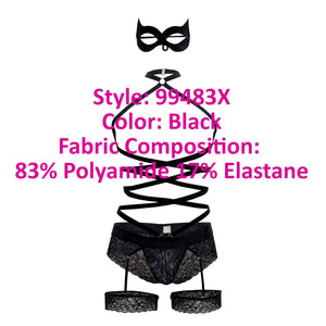 CandyMan 99483X Lace Garter Bodysuit Color Black