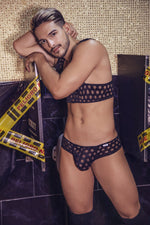 CandyMan 99519 Polka Mesh Top and Bikini Set Color Black