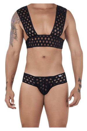CandyMan 99519 Polka Mesh Top and Bikini Set Color Black