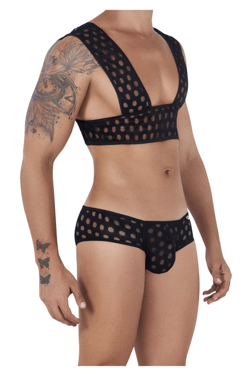CandyMan 99519 Polka Mesh Top and Bikini Set Color Black