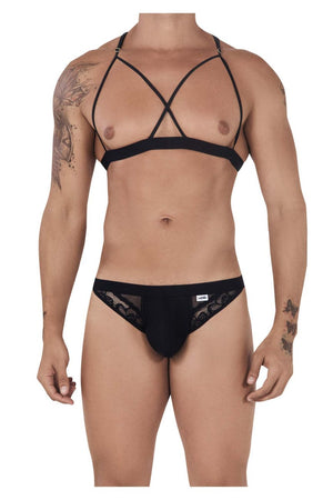 CandyMan 99521 Lace Cut-Out Top and Bikini Set Color Black