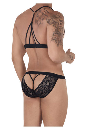 CandyMan 99521 Lace Cut-Out Top and Bikini Set Color Black