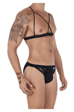 CandyMan 99521 Lace Cut-Out Top and Bikini Set Color Black