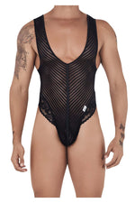 CandyMan 99522 Lace-Mesh Bodysuit Thong Color Black