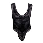 CandyMan 99522 Lace-Mesh Bodysuit Thong Color Black