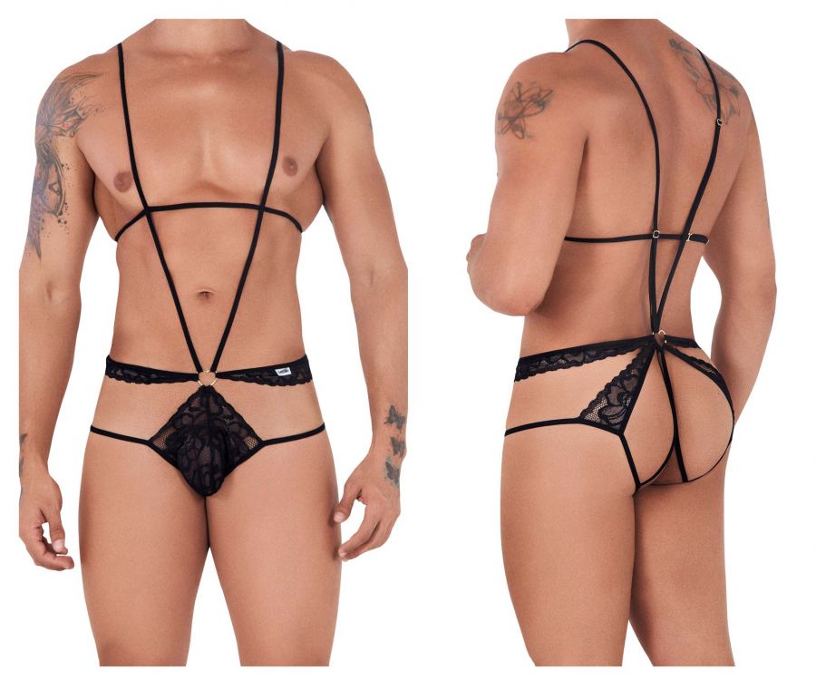 CandyMan 99523 Lace Bodysuit Jockstrap Color Black