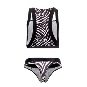 CandyMan 99524 Printed Top and Thong Set Color Black-Zebra