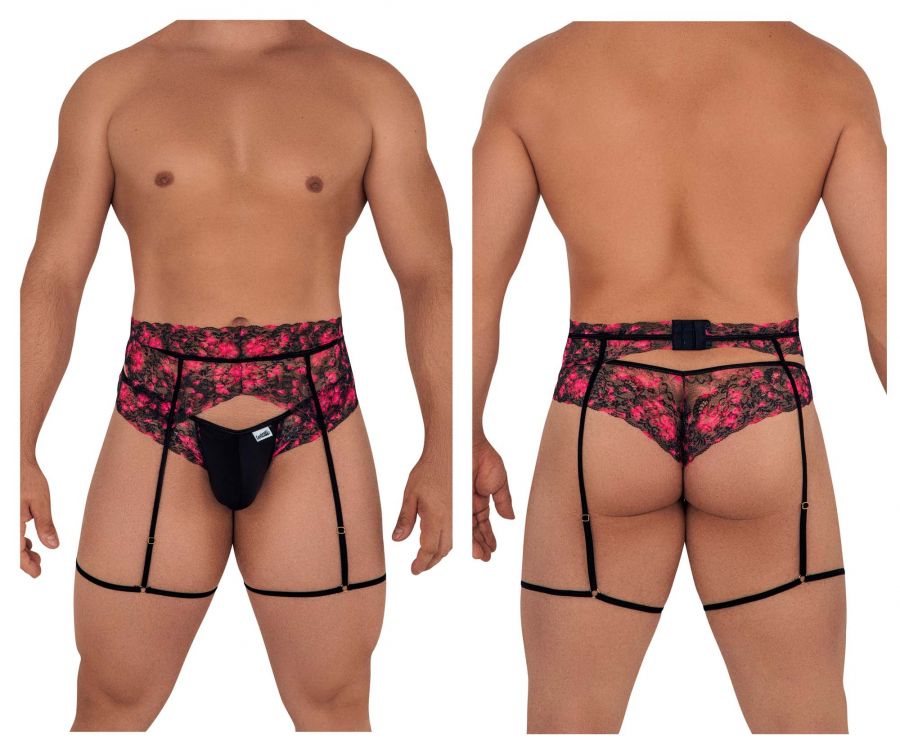 CandyMan 99576 Lace Garter Thongs Color Black Print